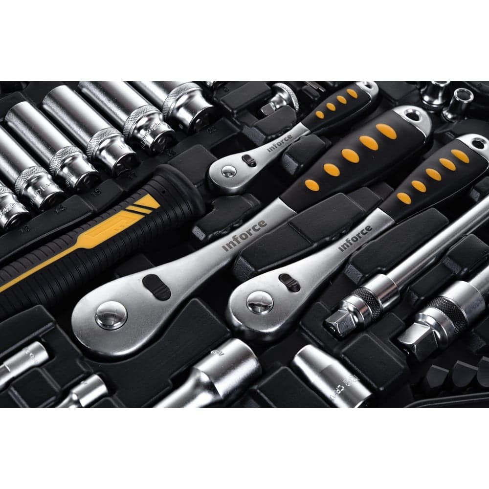 Набор инструментов Inforce 150 предметов 1/2" & 3/8" & 1/4", Сталь Cr-V, Сталь Cr-V, Профессиональный, 06-07-21 — фото 12