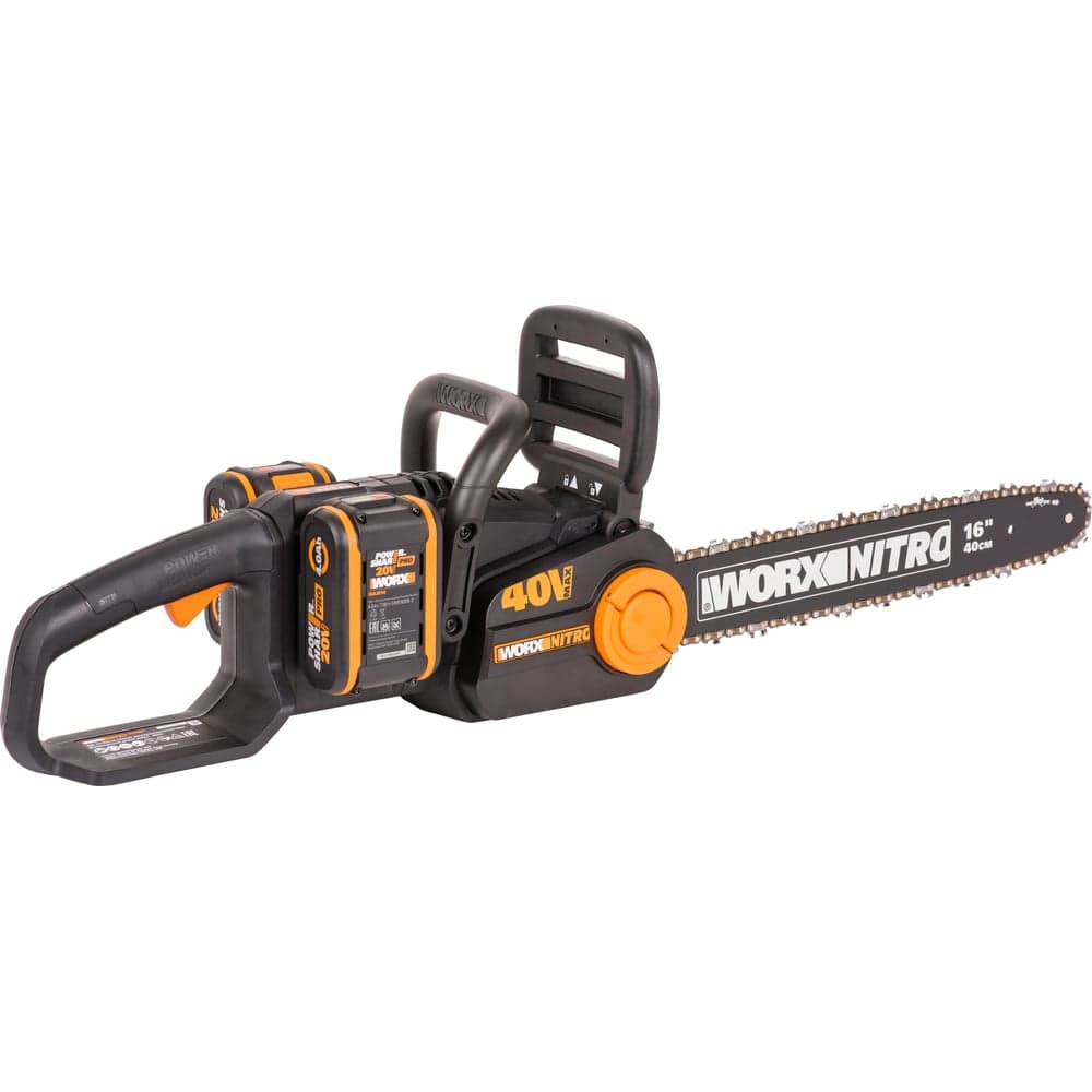 Аккумуляторная цепная пила WORX NITRO , 40В 40см бесщеточная, 4.0Ач х2, ЗУ 2А, коробка WG385E — фото 4