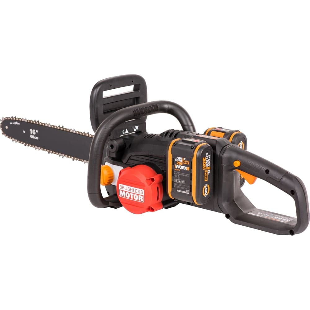 Аккумуляторная цепная пила WORX NITRO , 40В 40см бесщеточная, 4.0Ач х2, ЗУ 2А, коробка WG385E — фото 5
