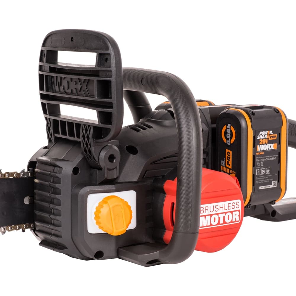 Аккумуляторная цепная пила WORX NITRO , 40В 40см бесщеточная, 4.0Ач х2, ЗУ 2А, коробка WG385E — фото 6