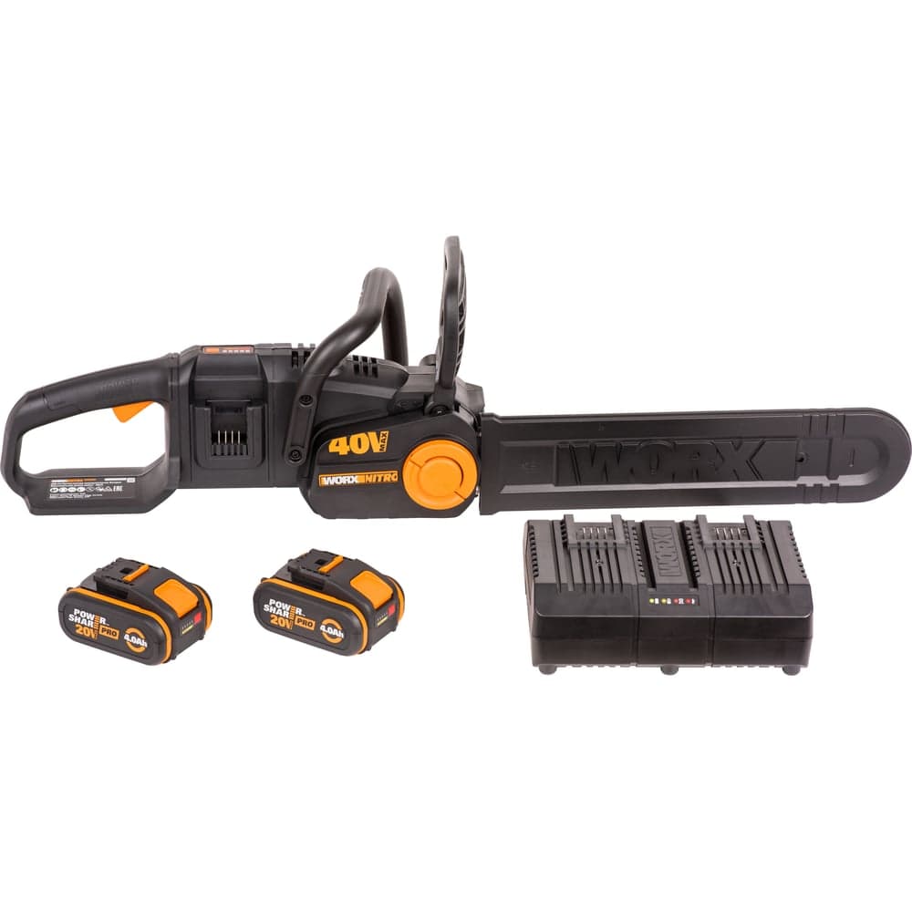 Аккумуляторная цепная пила WORX NITRO , 40В 40см бесщеточная, 4.0Ач х2, ЗУ 2А, коробка WG385E — фото 8