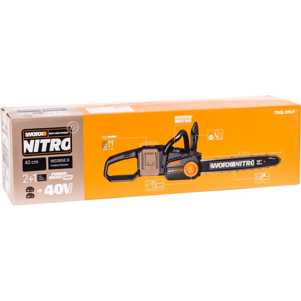 Аккумуляторная цепная пила WORX NITRO , 40В 40cm бесщеточная, без АКБ и ЗУ WG385E.9 — фото 7