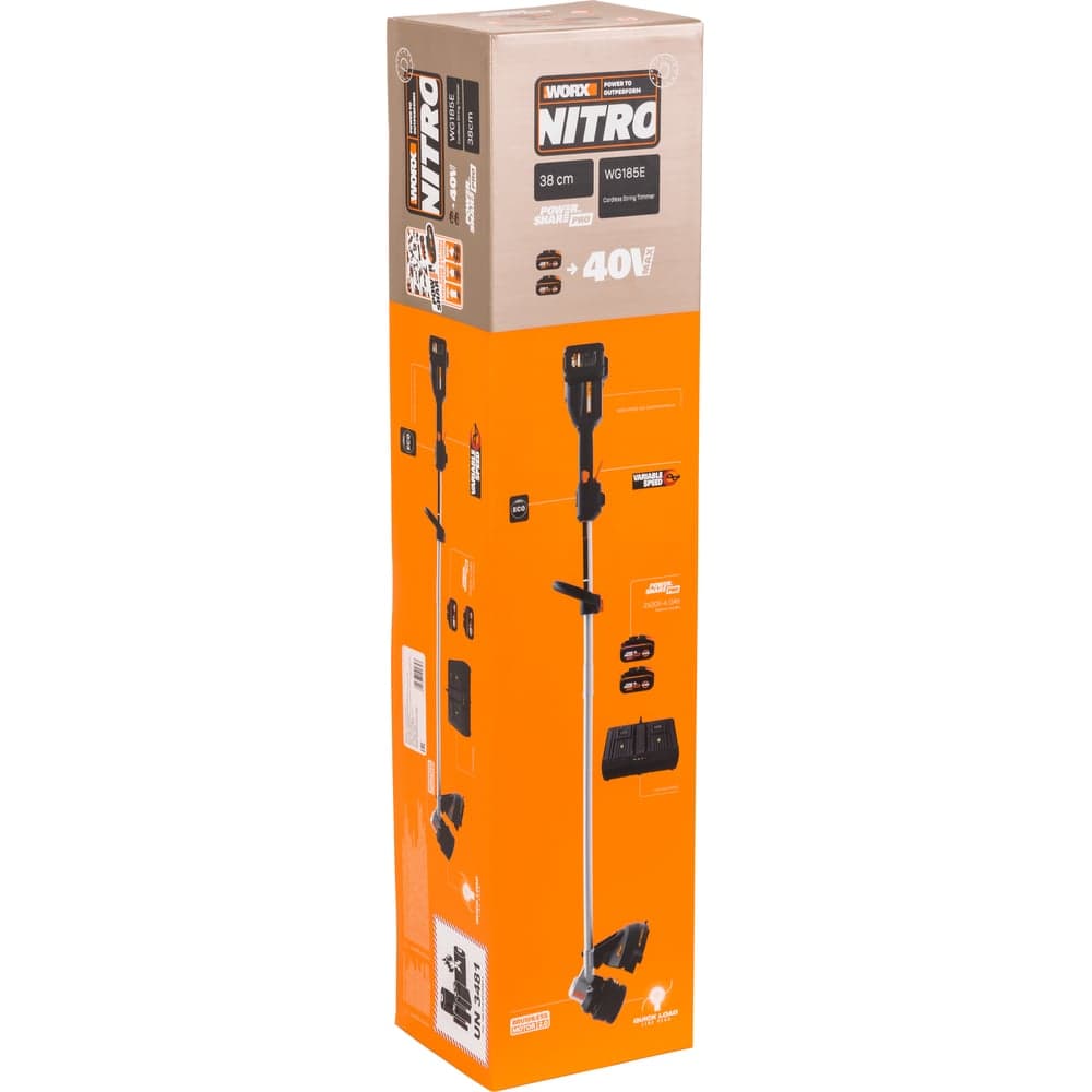 Аккумуляторный триммер WORX бесщёточный 40В, 38см, 4Ач х2, двойное ЗУ 2x2A, коробка WG185E — фото 9
