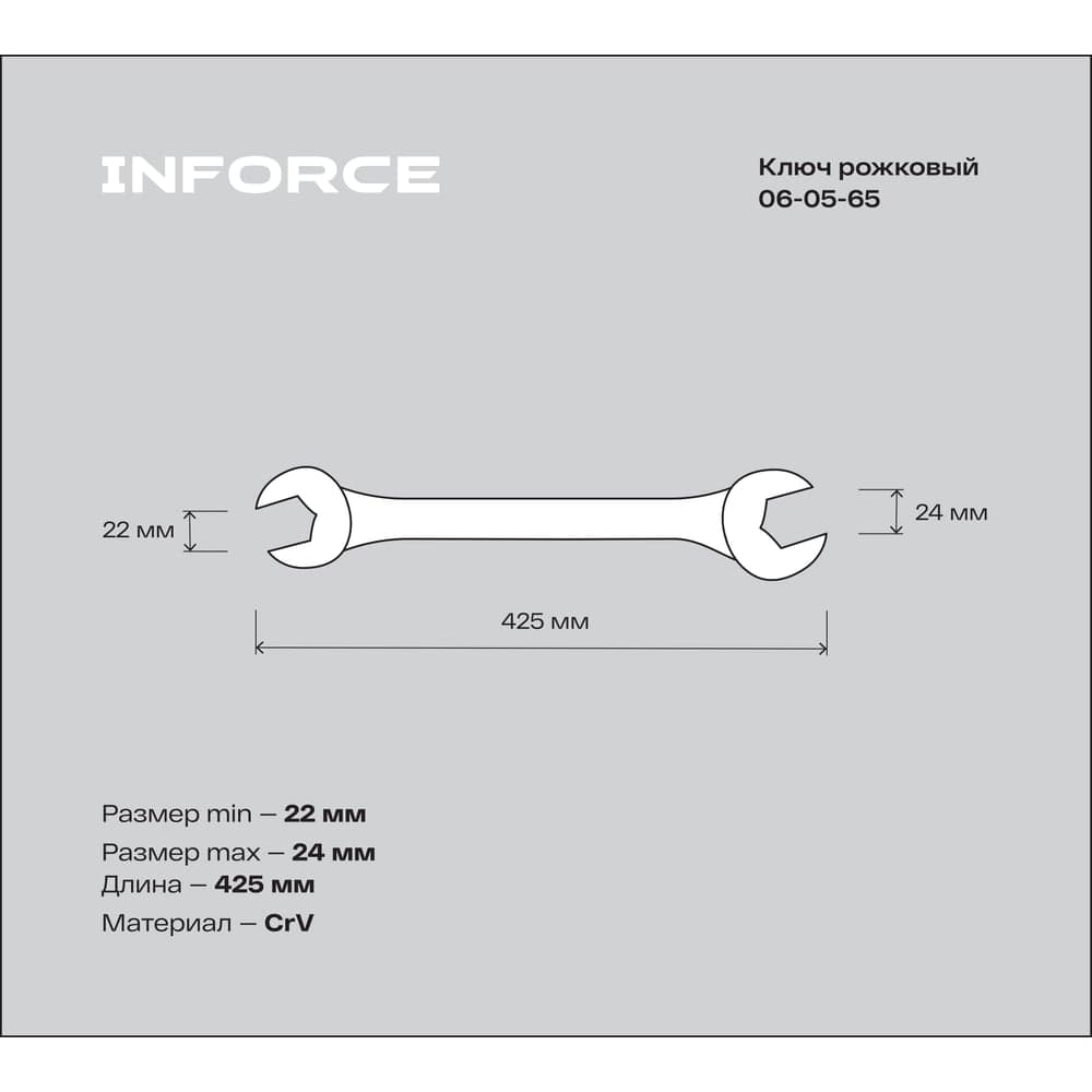 Рожковый ключ Inforce 22x24мм, Сталь Cr-V 06-05-65 — фото 3