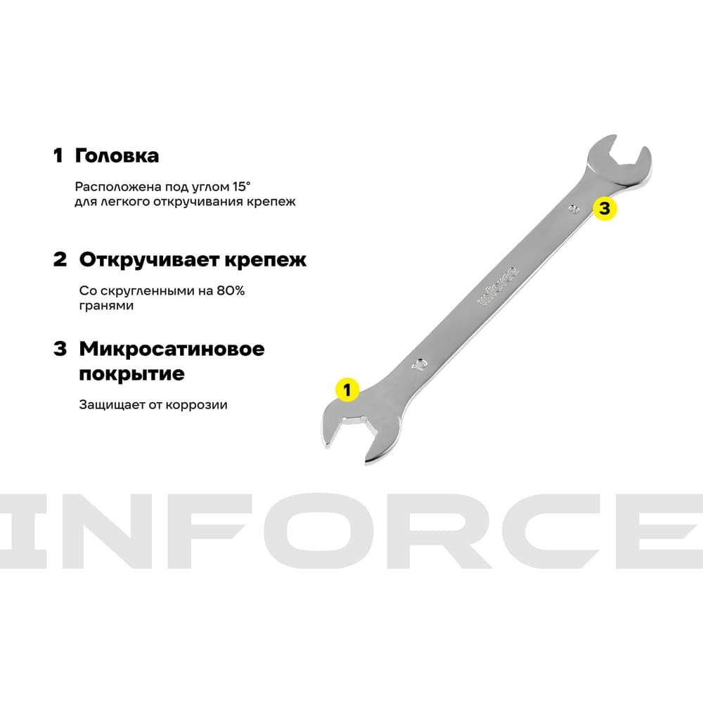 Рожковый ключ 8x10мм Inforce, Сталь Cr-V, профессиональный, 06-05-57 — фото 3
