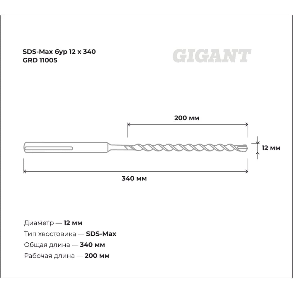 Бур SDS-Max (12x340 мм) Gigant GRD 11005 — фото 3