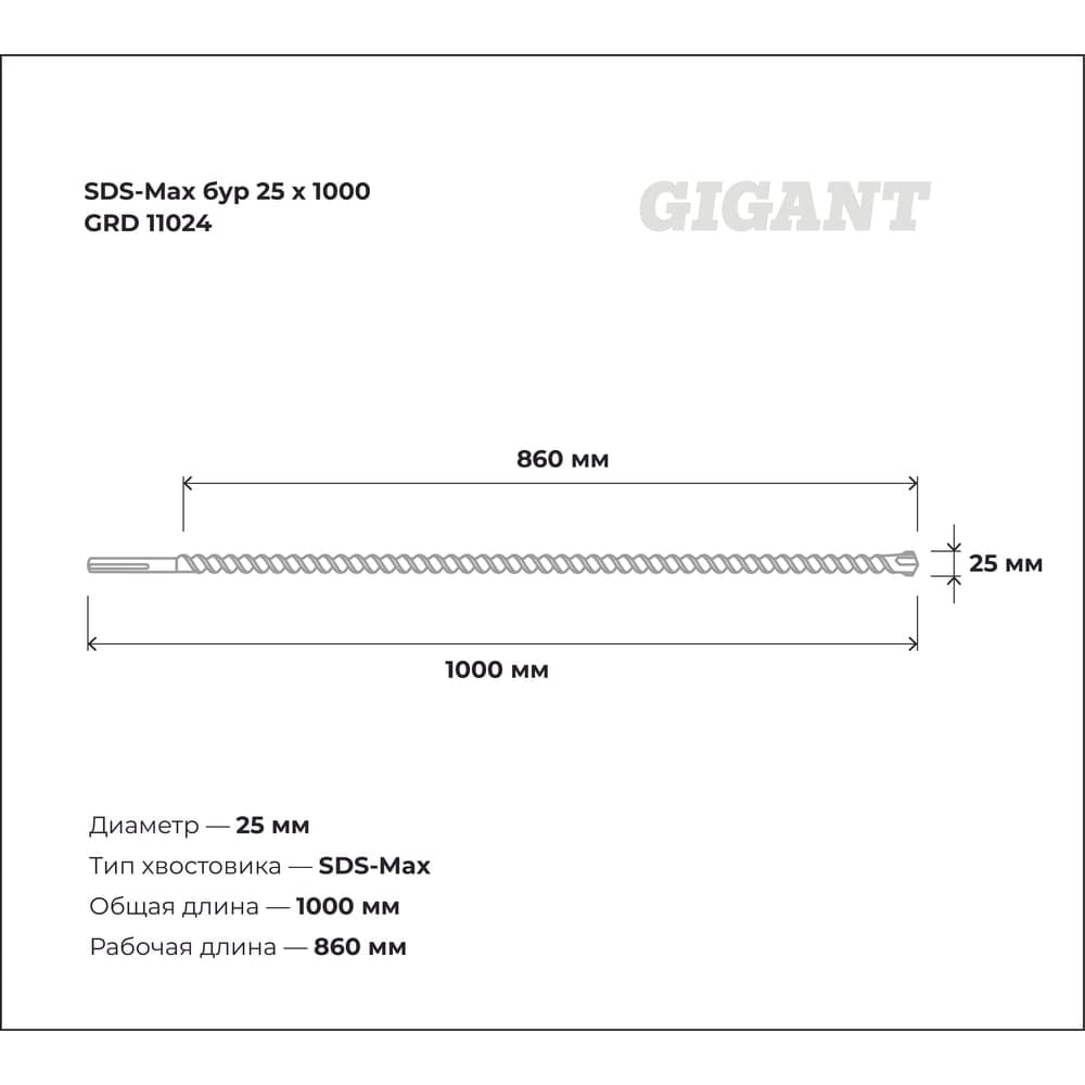 Бур SDS-Max (25x1000 мм) Gigant GRD 11024 — фото 3