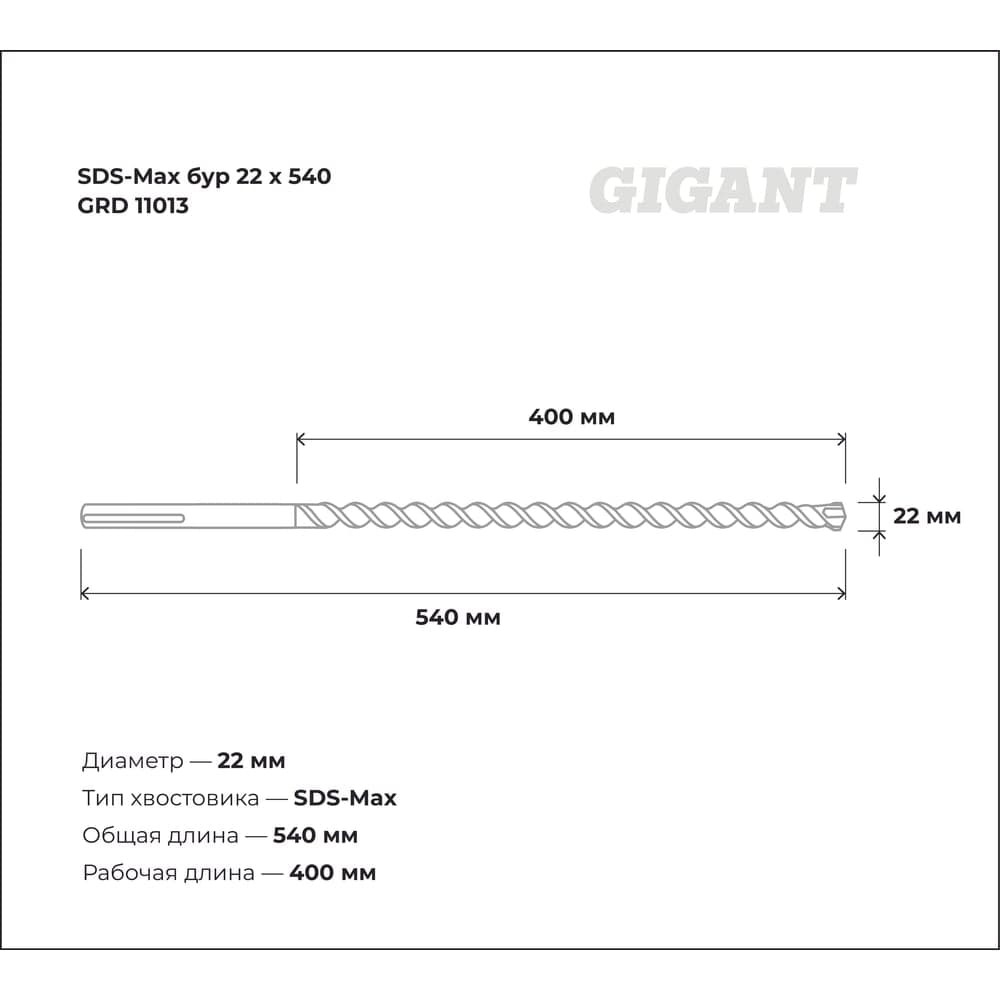 Бур SDS-Max (22x540 мм) Gigant GRD 11013 — фото 3