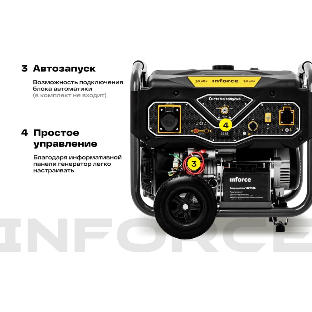 Бензиновый генератор (7,5 кВт; эл.стартер; ATS, колёса и ручки) Inforce GL 7500 04-03-17 — фото 5