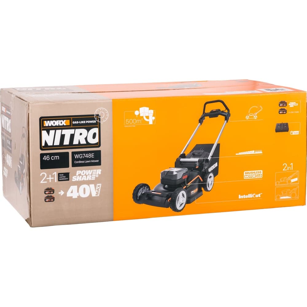 Аккумуляторная газонокосилка WORX 46 см, бесщеточная, 40В, 4Ач х2, ЗУ 2А х2, коробка WG748E — фото 10
