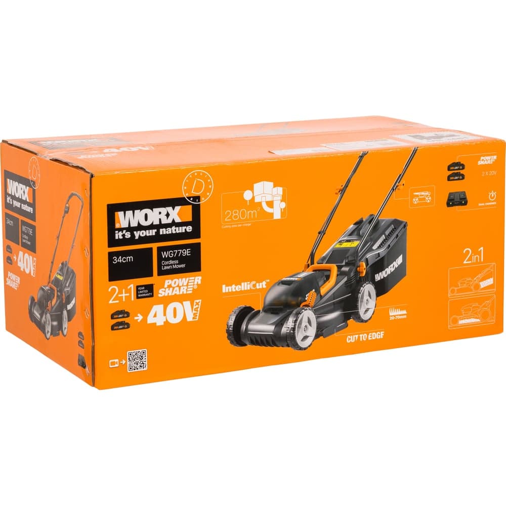 Аккумуляторная газонокосилка WORX 40В, 2х2.5 Ач, двойное ЗУ 2x2A WG779E — фото 17
