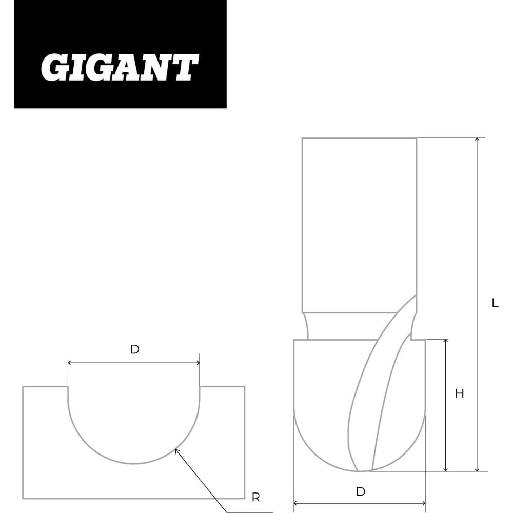 Фреза пазовая галтельная D19 мм, H13 мм R9.5 мм, хвостовик 8 мм Gigant GC-0039 — фото 7