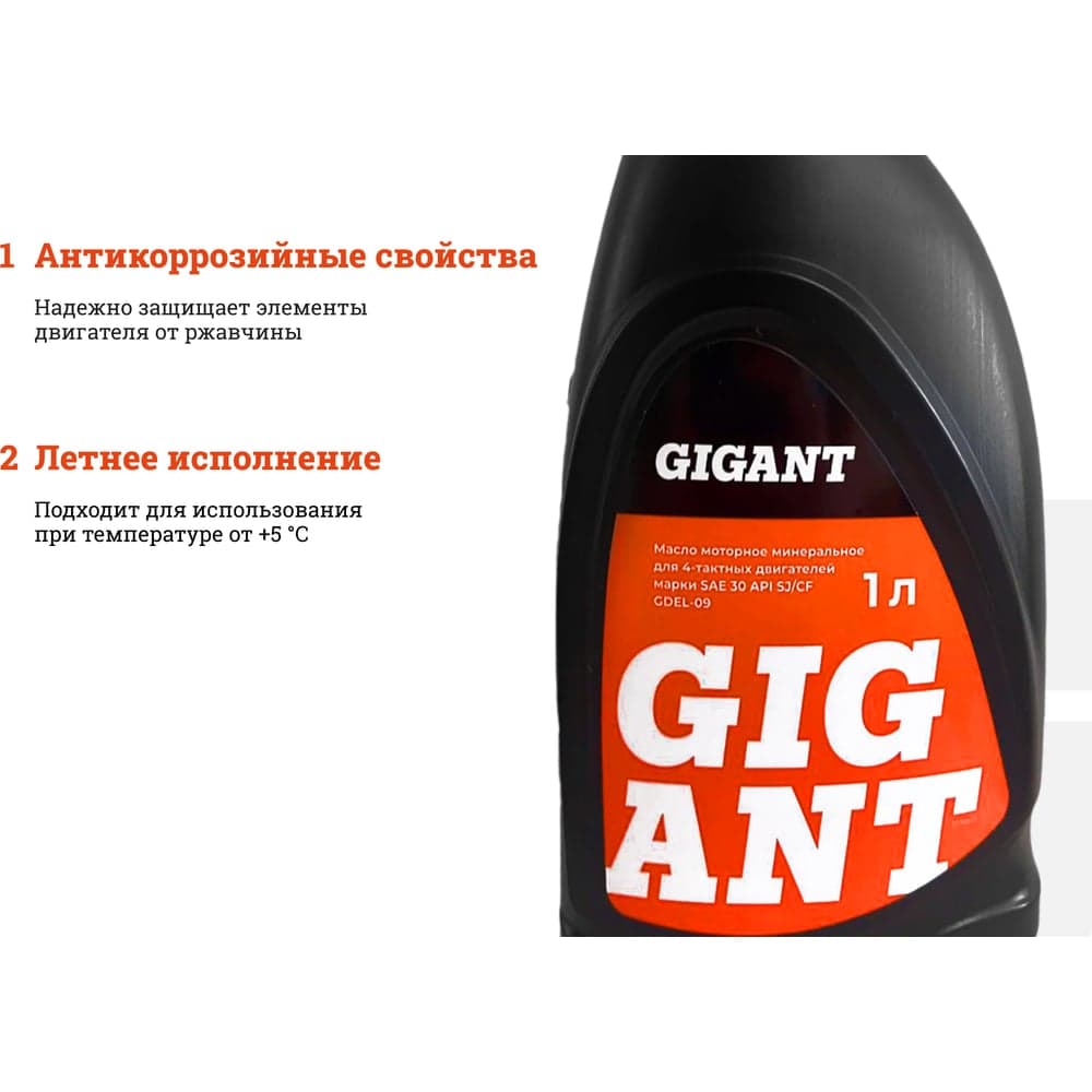 Масло 4-х тактное SAE 30 1 л Gigant GDEL-09 — фото 3