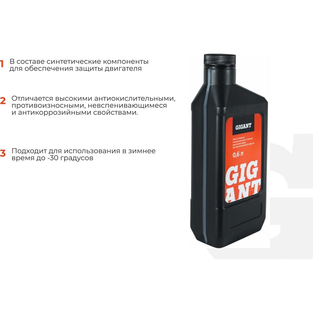 Масло 4-х тактное 10W30 0.6 л Gigant GDEL-04 — фото 3