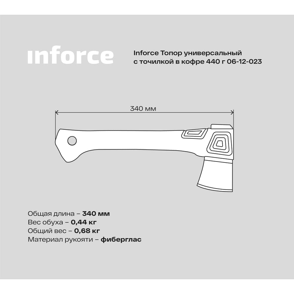 Универсальный топор с точилкой в кофре Inforce 440 гр 06-12-023 — фото 10