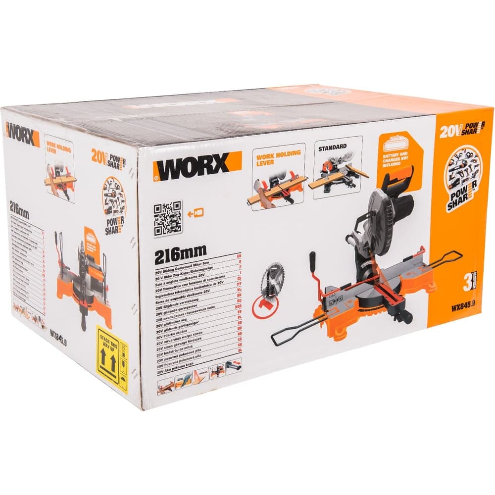 Аккумуляторная торцовочная пила WORX без АКБ и ЗУ, коробка WX845.9 — фото 8