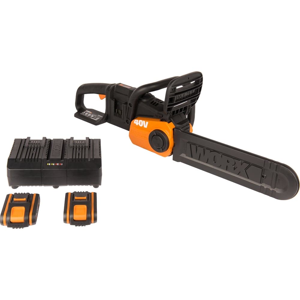 Бесщеточная цепная аккумуляторная пила WORX 40 В, 2х2.0 А*ч, двойное ЗУ 2x2A WG384E — фото 2