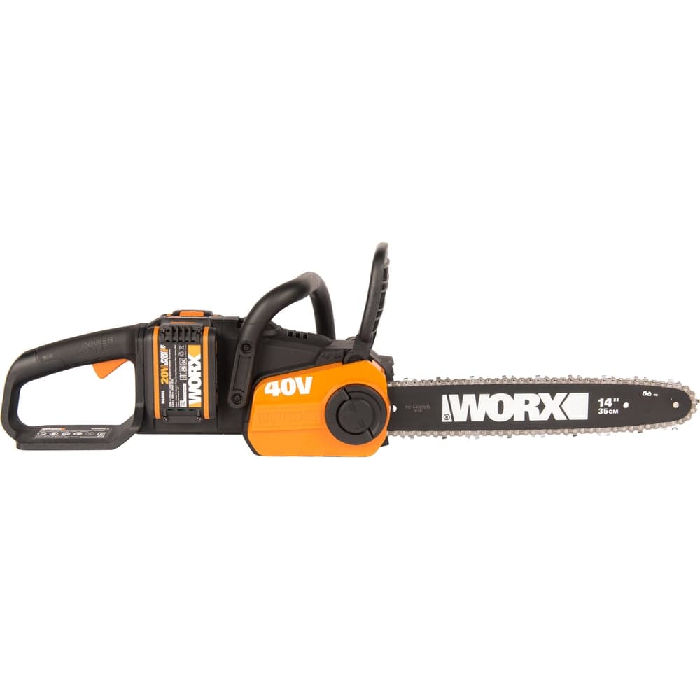 Бесщеточная цепная аккумуляторная пила WORX 40 В, 2х2.0 А*ч, двойное ЗУ 2x2A WG384E — фото 3