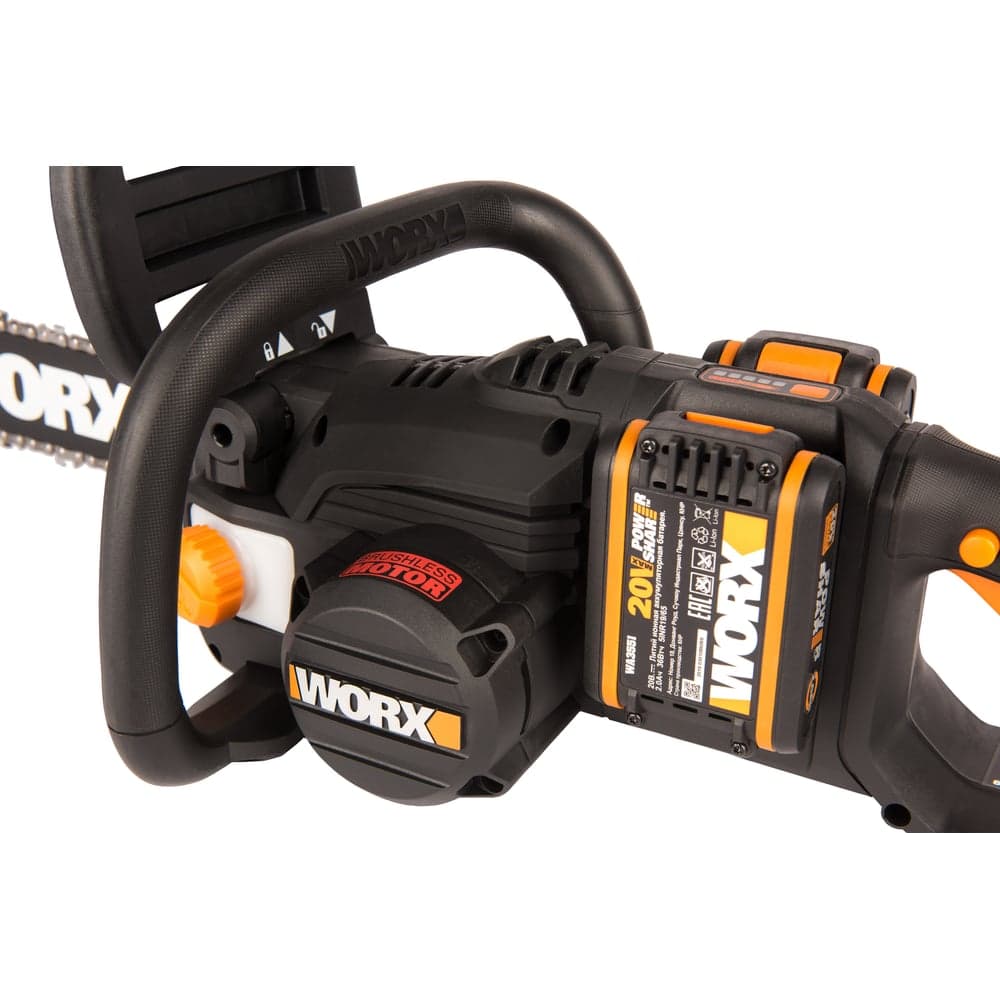 Бесщеточная цепная аккумуляторная пила WORX 40 В, 2х2.0 А*ч, двойное ЗУ 2x2A WG384E — фото 12