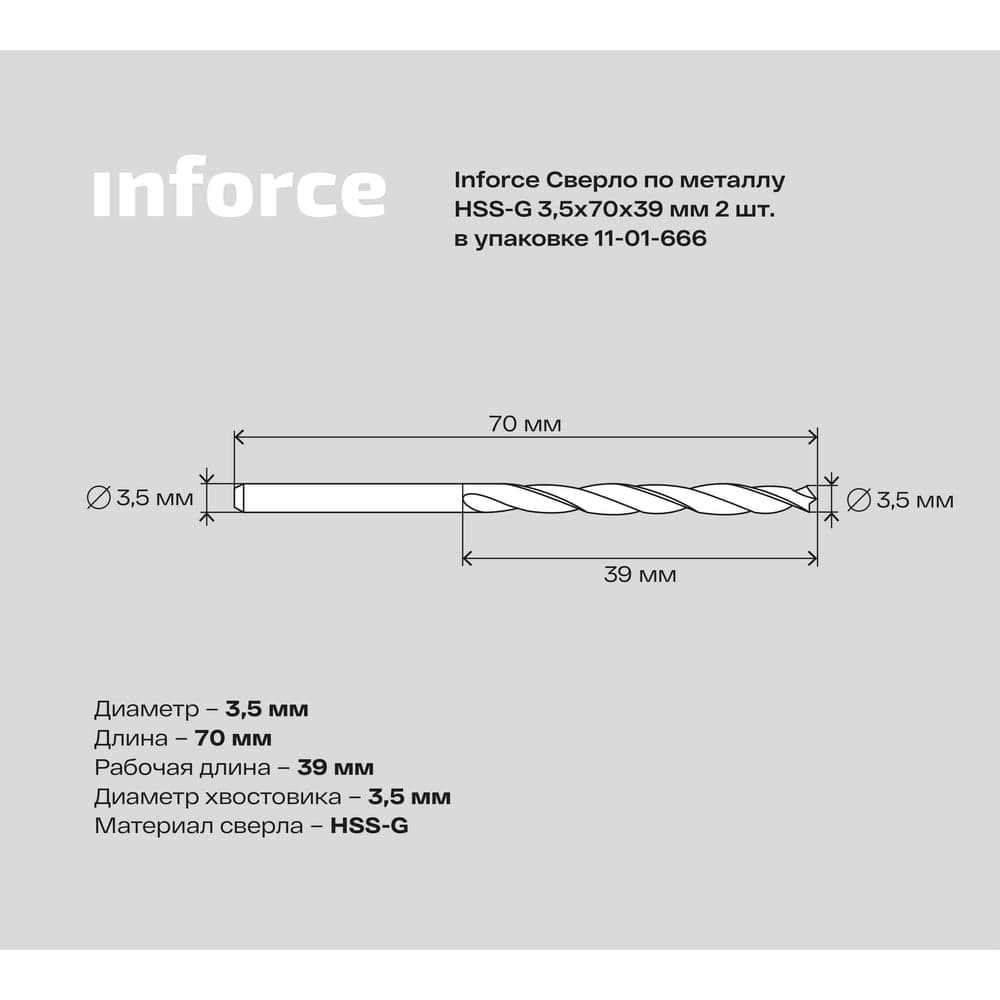 Сверло по металлу HSS-G (2 шт; 3.5х70х39 мм) Inforce 11-01-666 — фото 5