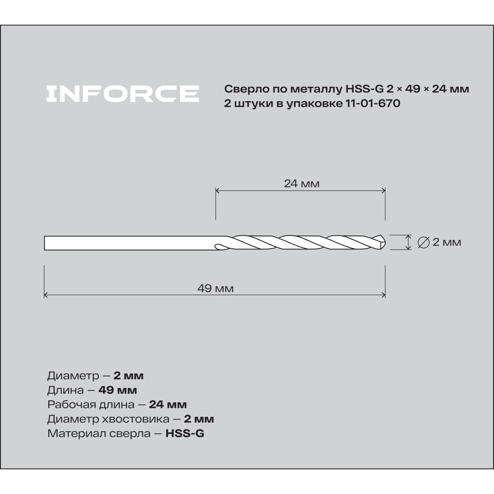 Сверло по металлу HSS-G (2 шт; 2х49х24 мм) Inforce 11-01-670 — фото 3