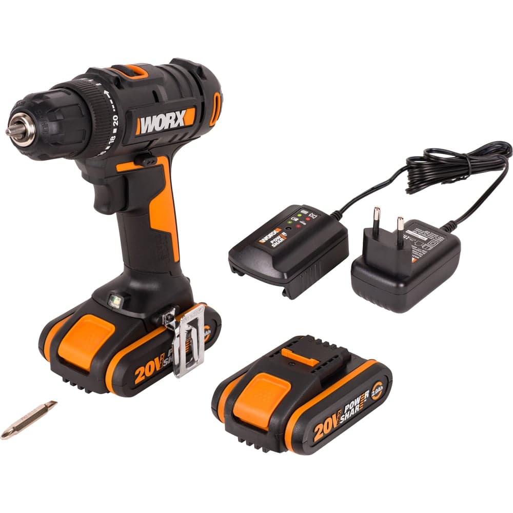 Дрель-шуруповерт аккумуляторная WORX 20В, 2Ач х2, ЗУ 0,4А, сумка WX100.2 — фото 2