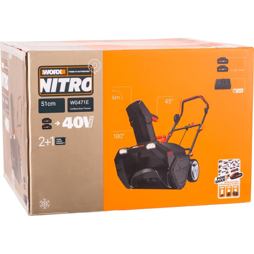 Аккумуляторный бесщеточный снегоуборщик WORX 2х4.0 А*ч, двойное ЗУ WG471E — фото 10