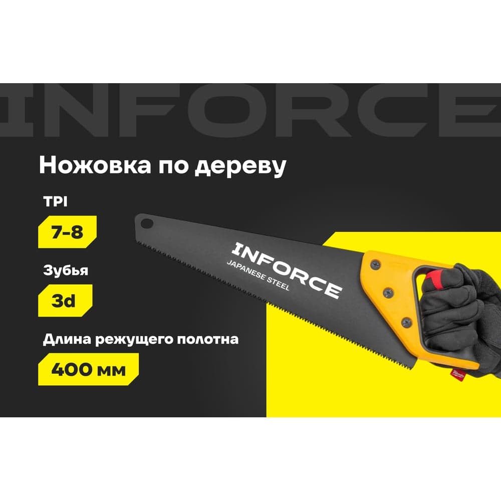 Ножовка по дереву Inforce 7-8 TPI, 400 мм 06-08-29 — фото 2