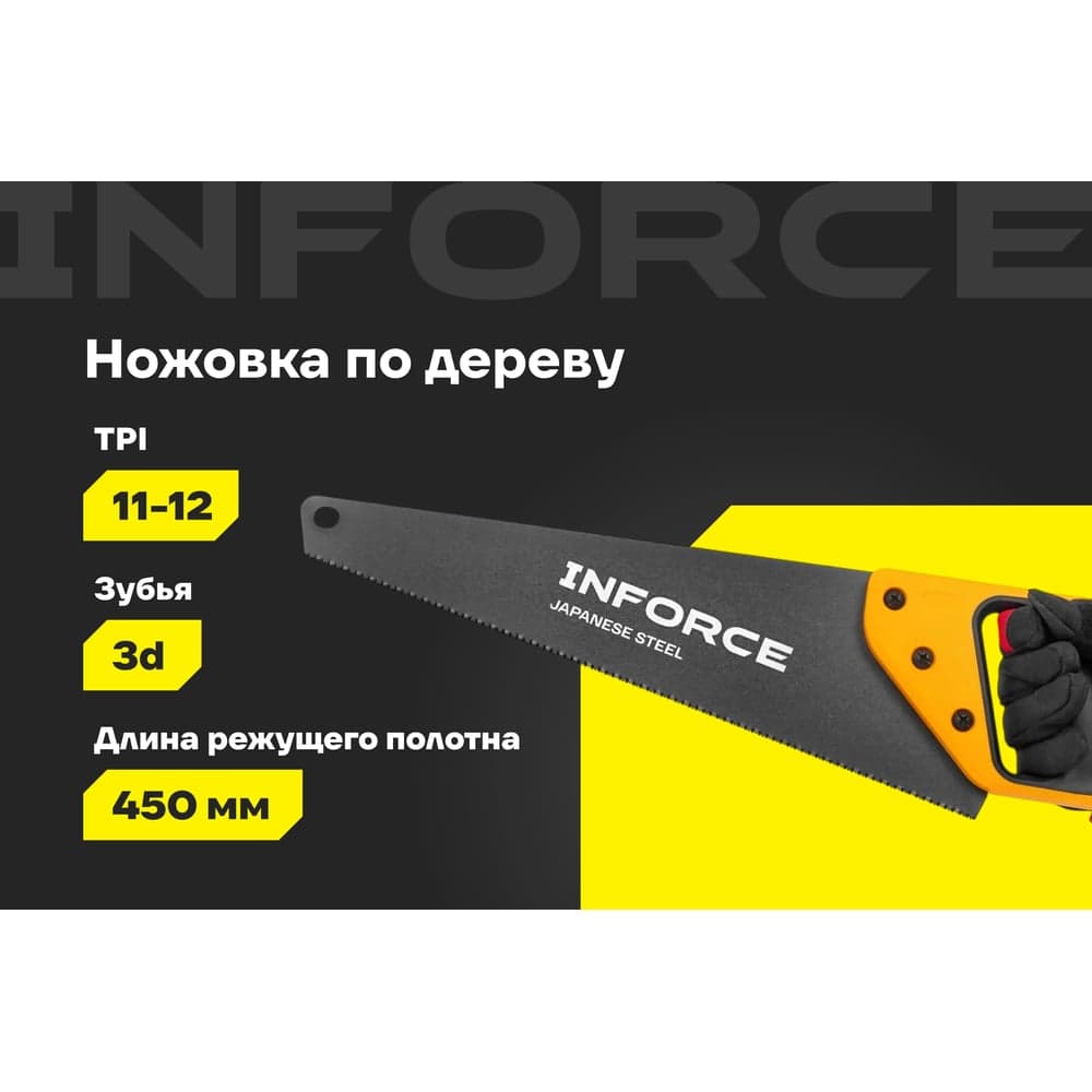 Ножовка по дереву Inforce 11-12 TPI, 450 мм 06-08-30 — фото 2