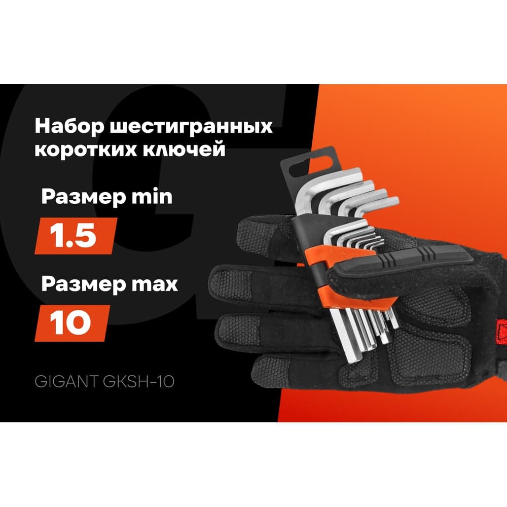 Набор шестигранных коротких ключей Gigant 10 шт GKSH-10 — фото 2