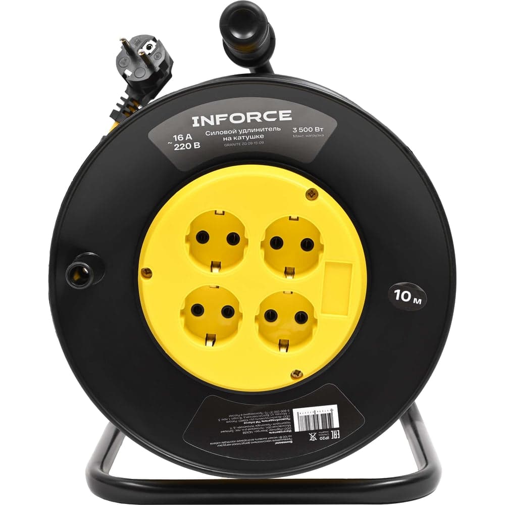 Силовой удлинитель Inforce на катушке 4 гнезда, с/з ПВС 3х1,5 16A 10м IP20 GRANITE ZG 09-15-09 — фото 5