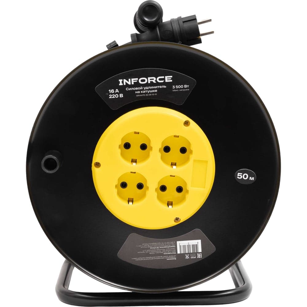 Силовой удлинитель Inforce на катушке 4 гнезда, с/з КГ 3х2,5 16A 50м IP20 GRANITE ZG 09-15-10 — фото 4