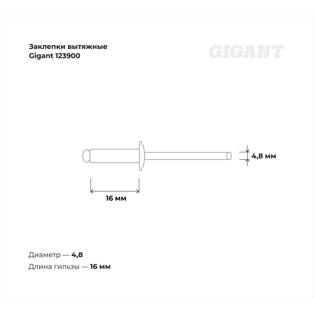 Заклепки вытяжные 4,8x16 100 шт. цинк Gigant 123900 — фото 3