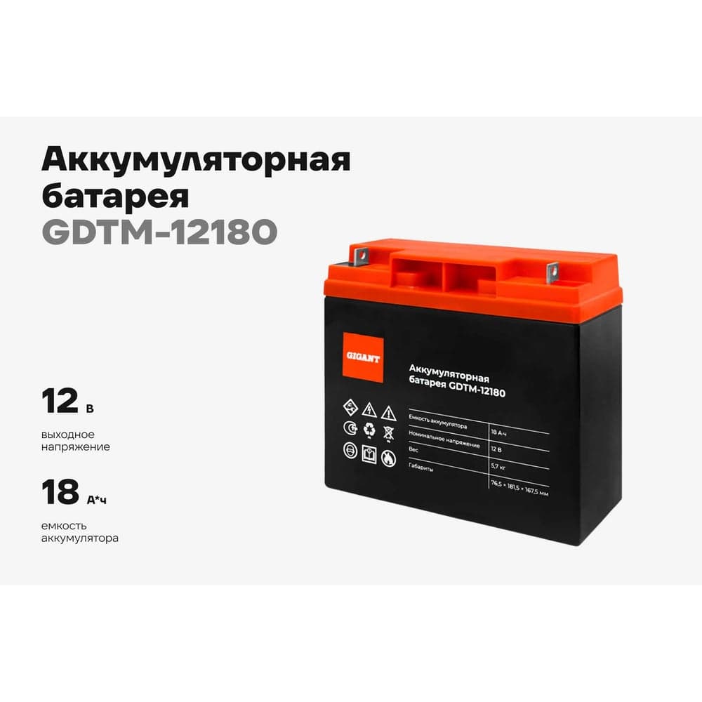 Аккумуляторная батарея Gigant GDTM-12180 — фото 2