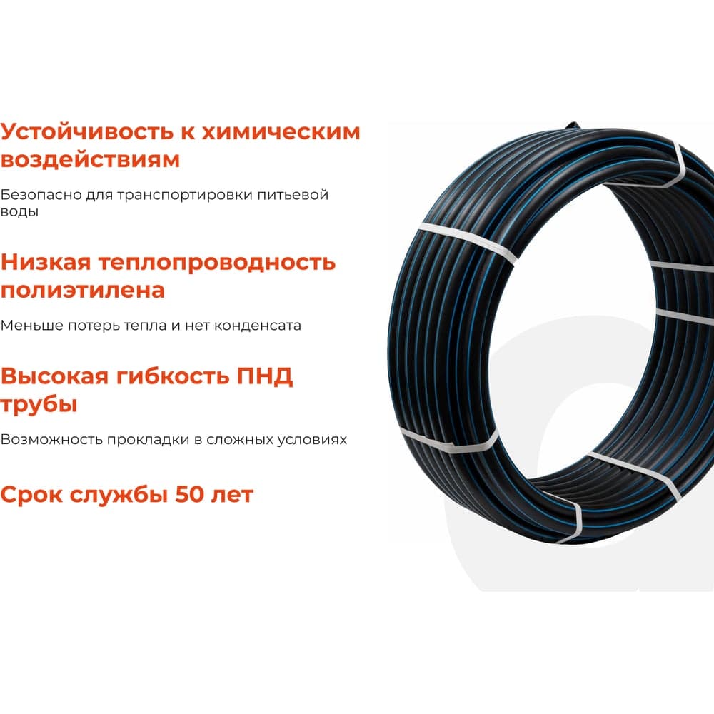 Питьевая напорная труба Gigant ПНД 32х3,0, SDR11 (ПЭ100, 16 атм), бухта 50 м GLPP-09 — фото 3