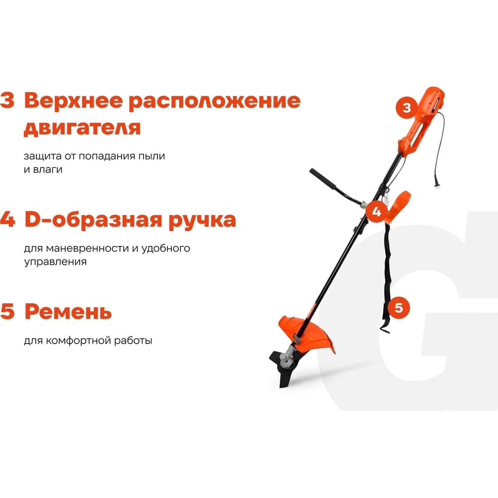 Электрический триммер Gigant с верхним расположением двигателя 1,7 кВт, леска-нож GTOP-02 — фото 4
