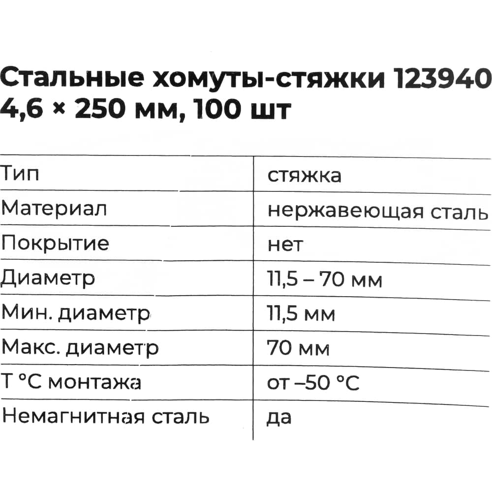 Стальные хомуты-стяжки Gigant нержавеющие 4,6x250мм 100шт. 123940 — фото 6