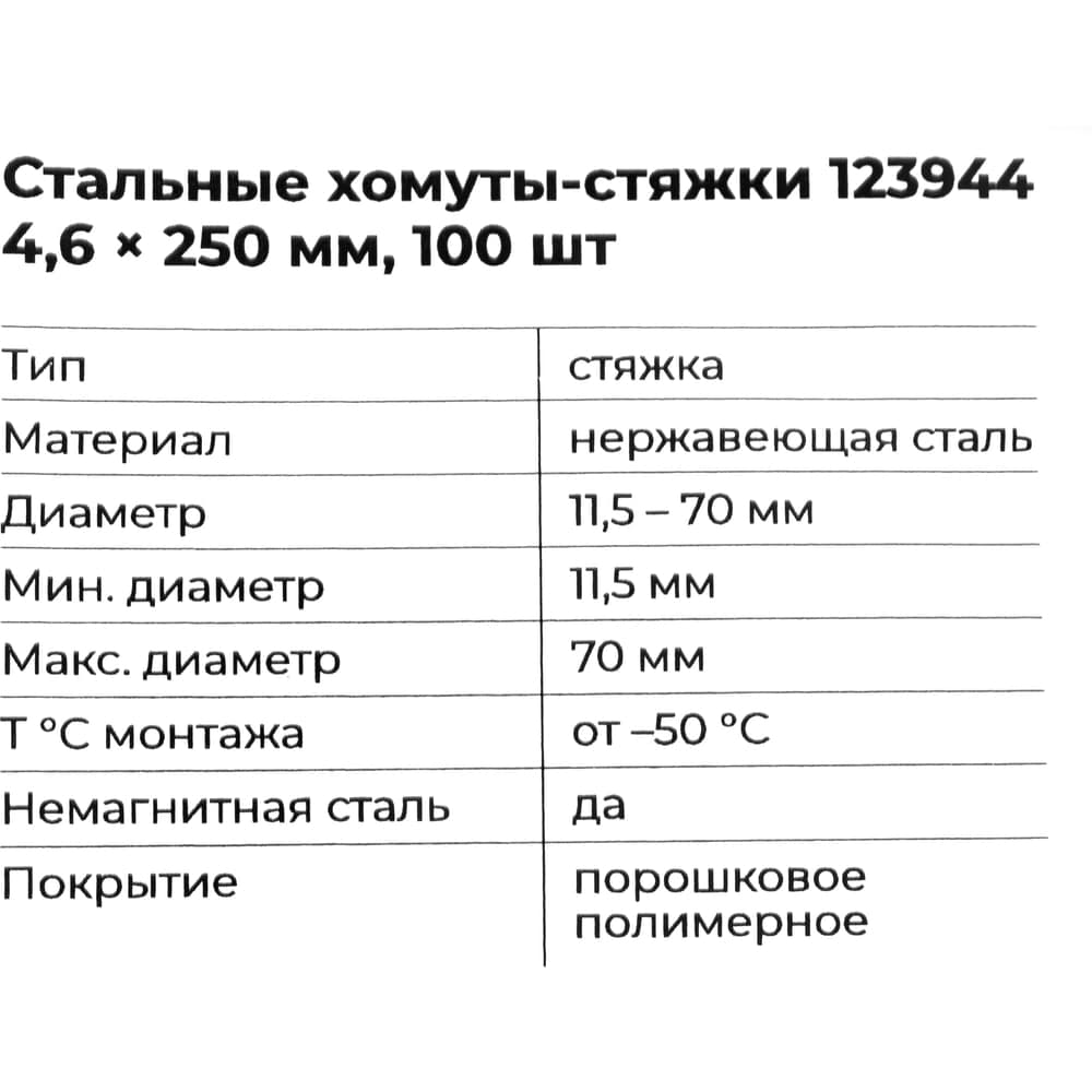 Стальные хомуты-стяжки Gigant нерж. с полимерным покрытием 4,6x250мм 100шт. 123944 — фото 5