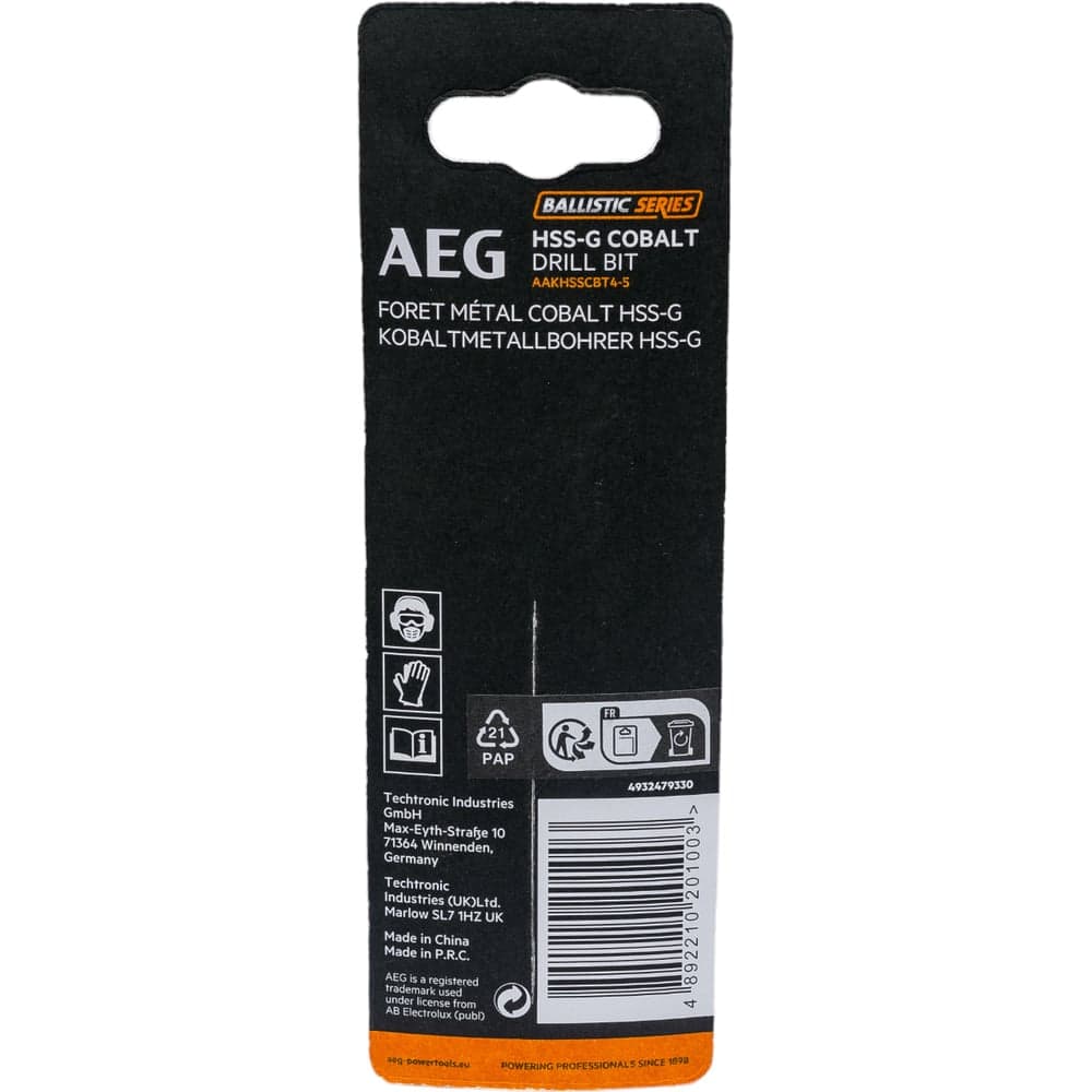 Сверло по металлу HSS-Co (4.5х47х80 мм) AEG AAKHSSCBT4-5 4932479330 — фото 2