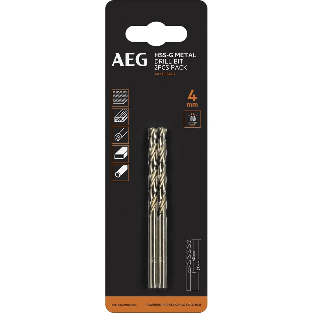 Сверло по металлу HSS-G (2 шт; 4х43х75 мм) AEG AAKHSSG04 4932479308