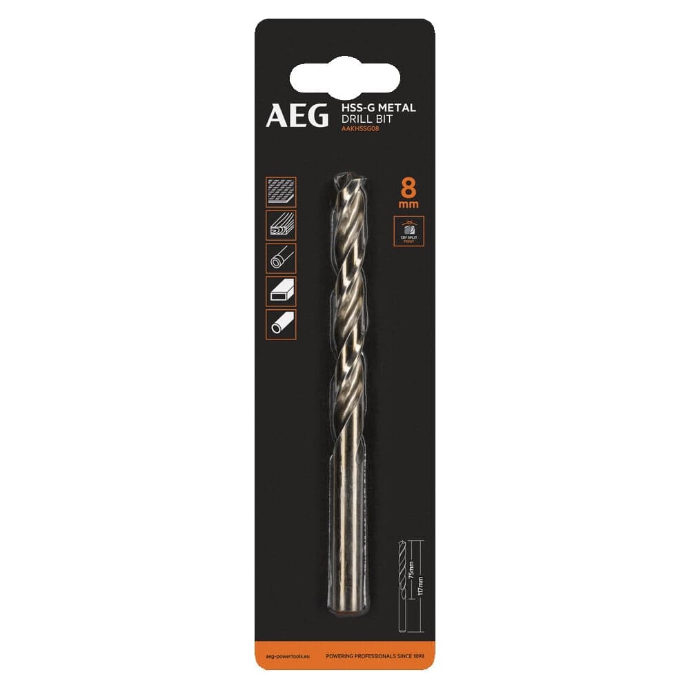 Сверло по металлу HSS-G (8х75х117 мм) AEG AAKHSSG08 4932479315