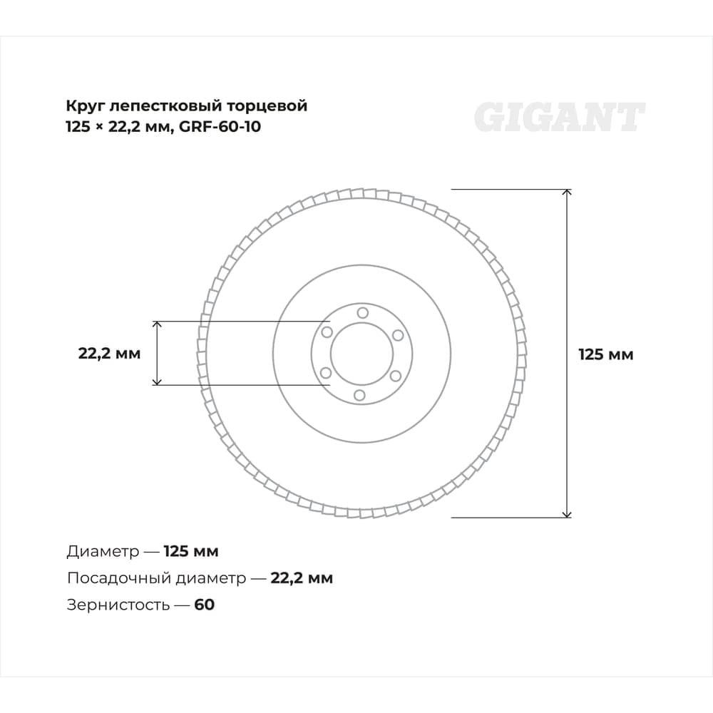 Круг лепестковый торцевой 10 шт 125x22,2 Gigant GRF-60-10 — фото 3
