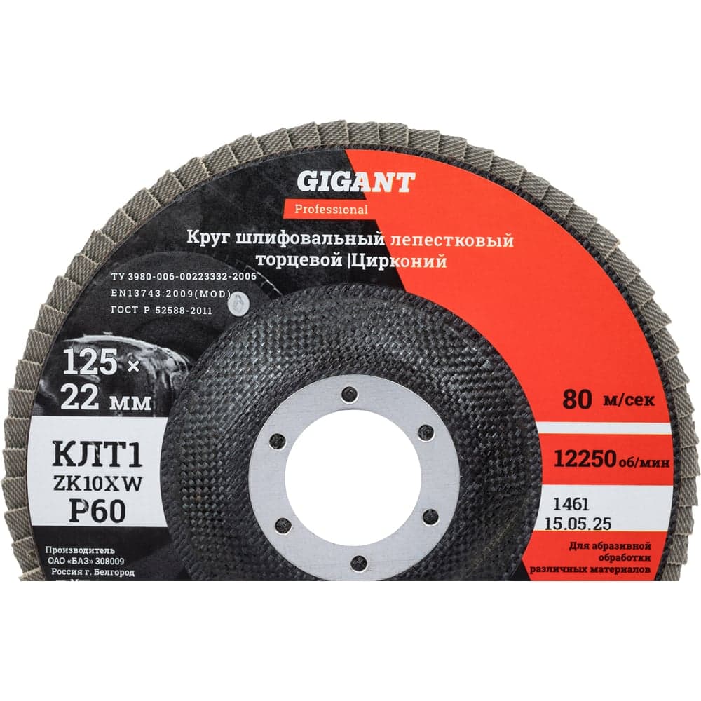 Круг лепестковый 125x22,2 мм; P60; цирконий, 10 шт Gigant Professional GNT-P60-10 — фото 4