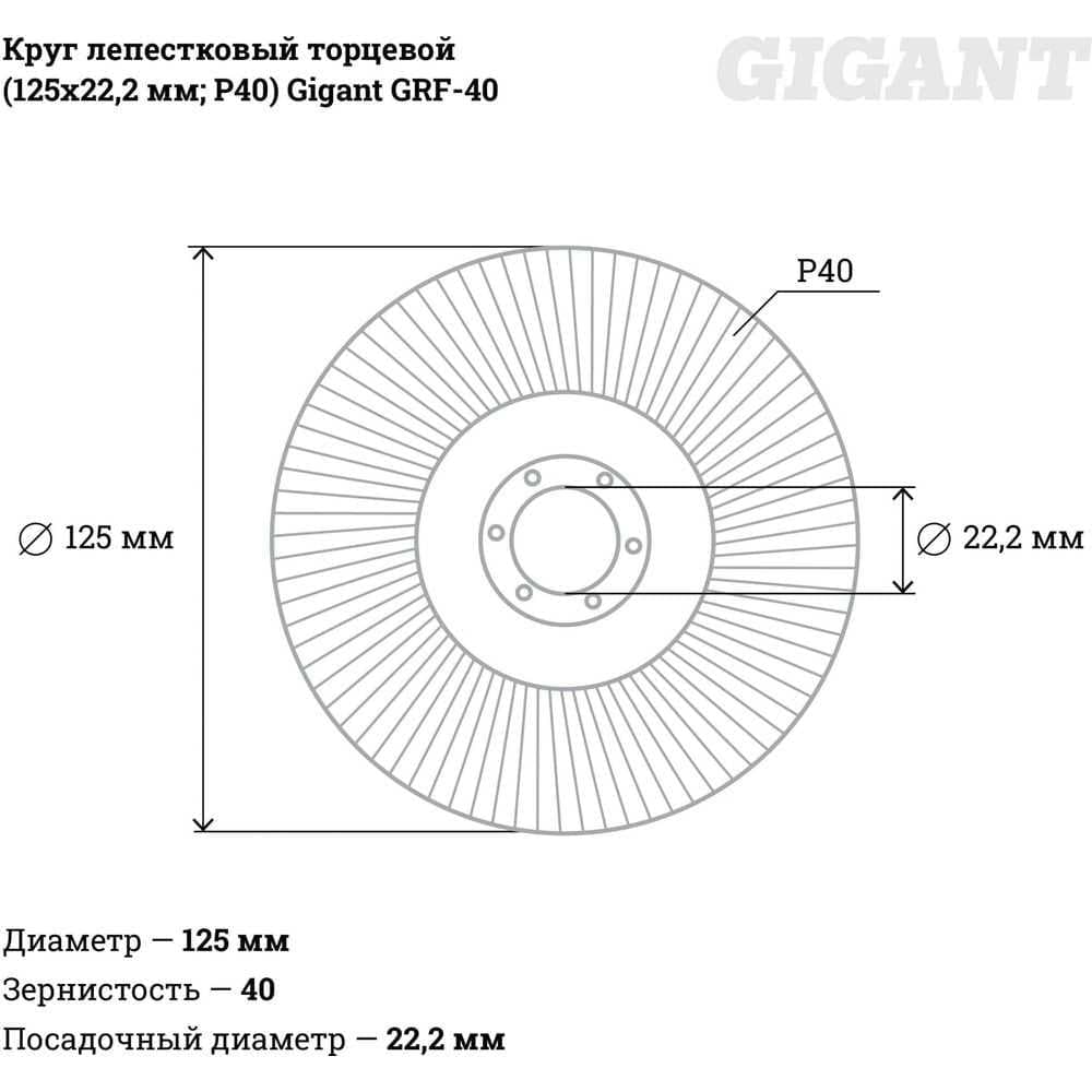 Круг лепестковый торцевой 125x22,2 упаковка 10шт. Gigant GRF-40-10 — фото 3