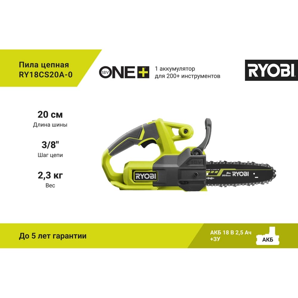 Цепная пила Ryobi ONE+ RY18CS20A-0 5133005414 — фото 3
