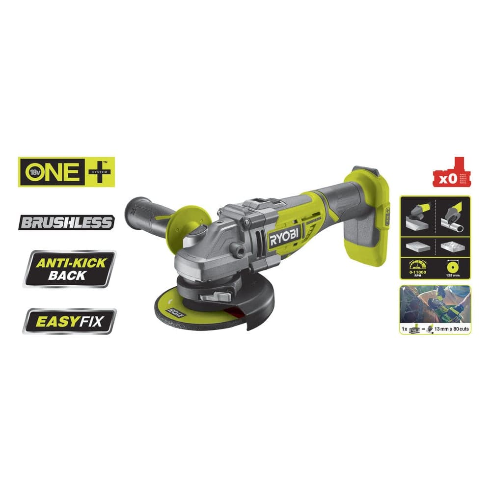Углошлифмашина бесщеточная Ryobi ONE+ R18AG7-0  без аккумулятора в комплекте 5133002852 — фото 11