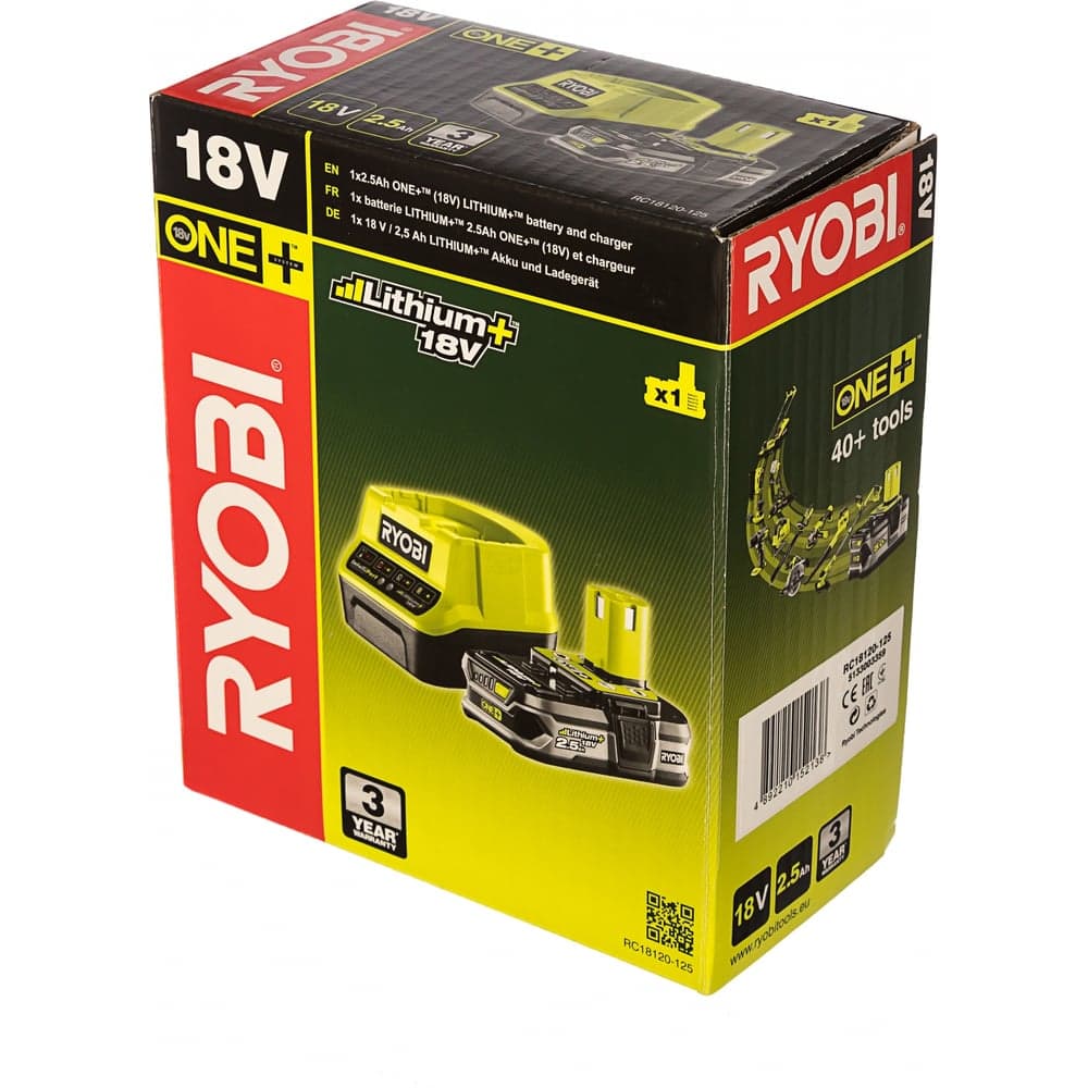Набор Ryobi ONE+ RC18120-125 5133003359 аккумулятор (18 В; 2.5 А*ч; Li-Ion) и зарядное устройство RC18120 — фото 6