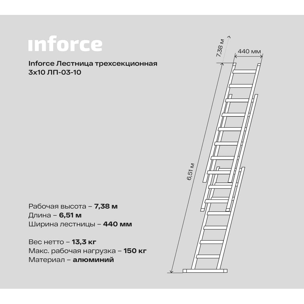 Трехсекционная лестница 10 ступеней Inforce 3x10 ЛП-03-10 — фото 6