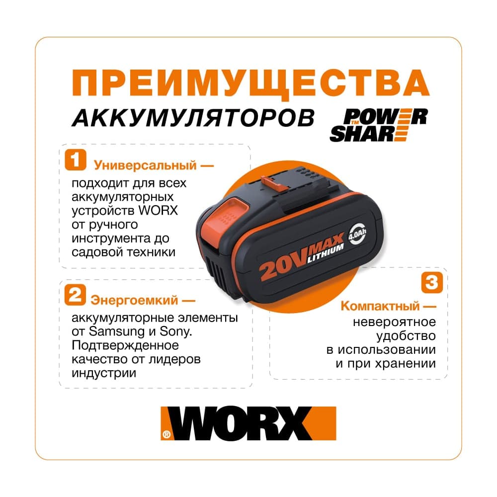 Аккумуляторная бесщеточная сабельная пила WORX без АКБ и ЗУ, коробка WX516.9 — фото 14