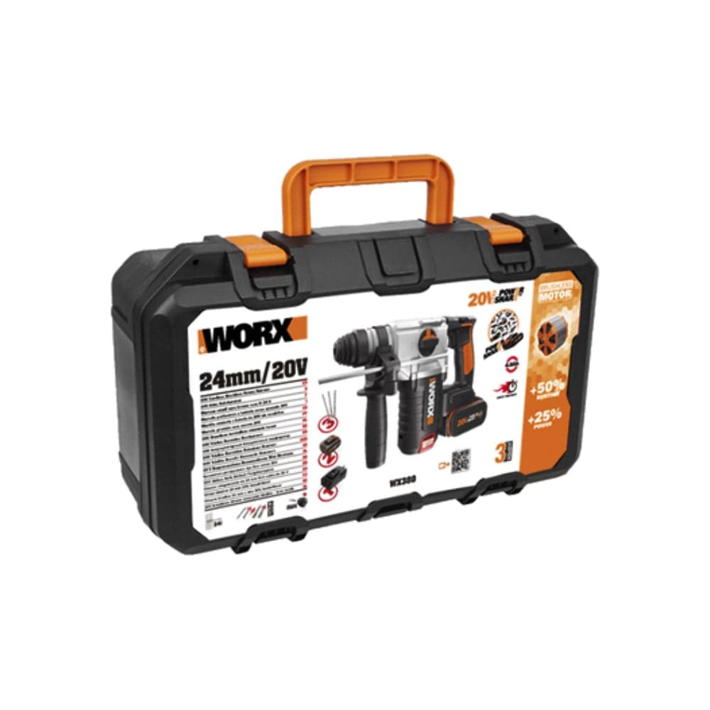 Аккумуляторный бесщеточный перфоратор WORX 20В, 4Ач x2, ЗУ 2А, кейс WX380 — фото 5